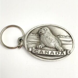 Vintage 90s Canada Souvenir Animal Pup Wildlife‎ Pewter Keychain Charm Jewelry